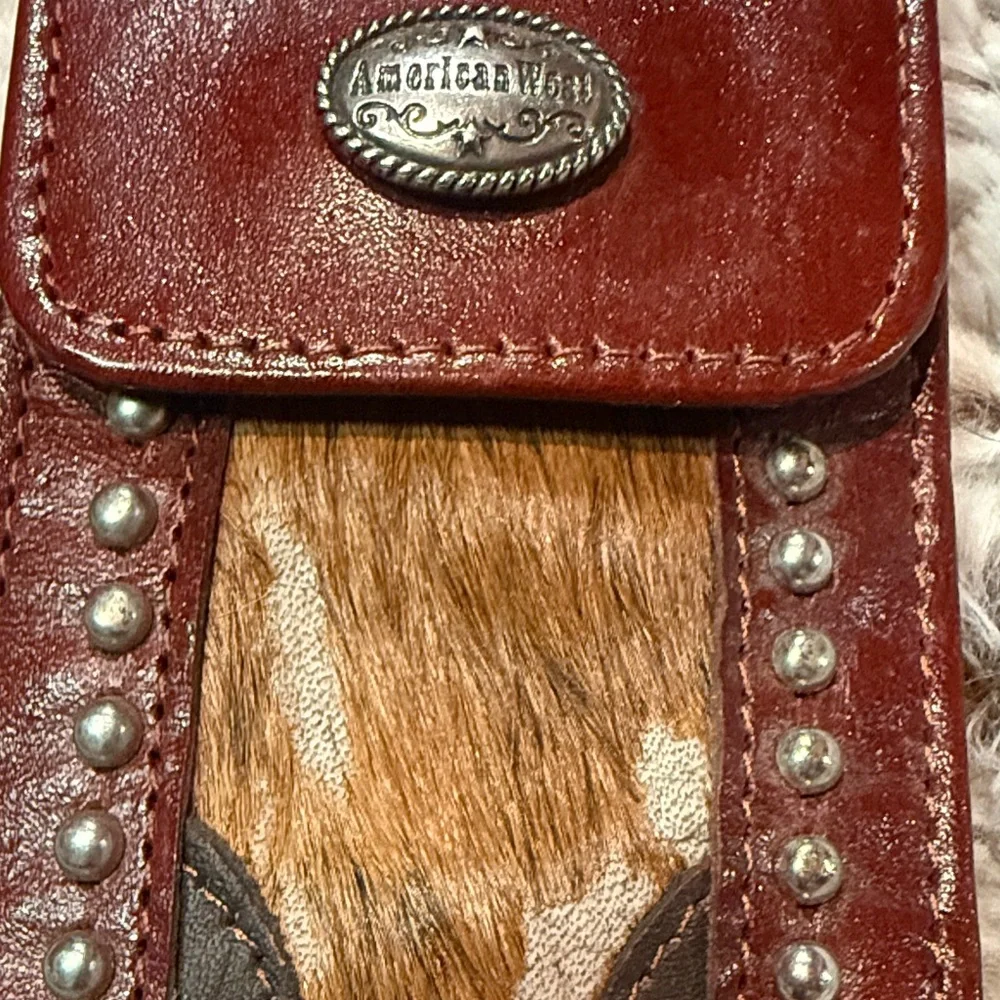 American West Leather & Hair-on Phone or Cigarette Case with Studs - Picture 3 of 9
